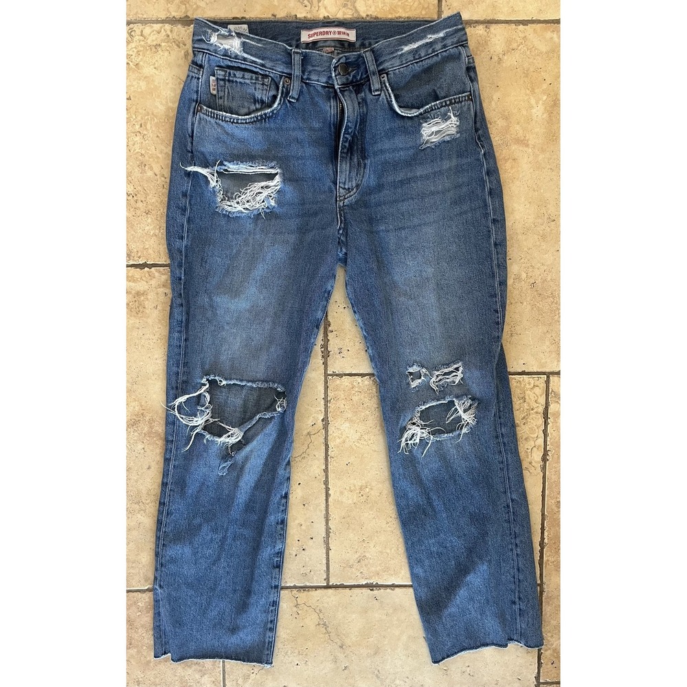 Superdry Jeans Mens 28x32 Blue Distressed Ripped Slim Fit Denim Streetwear‎